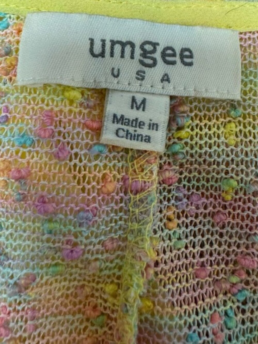 Umgee USA Medium Pastel Multicolor Knit Yellow Sheer Back Boho Tunic Top - Picture 9 of 9